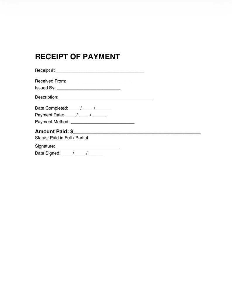 Editable Payment Receipt Template for Small Business (digital Download ...