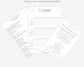 75 Hard Tracker afdrukbare pdf | Uitdagingskit 75 dagen met checklist voor regels en essentiële zaken