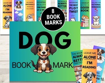 Dog bookmark printable set for a reader dog lover, Pet owner book lover gift