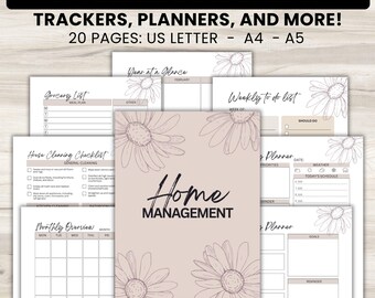 Home Management Planner Printables, Household Binder, Password Tracker, House Organizer Cleaning Checklist, Bill Calendar Spending Tracker
