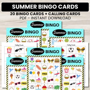 Summer Bingo Cards Printable, Beach bingo cards pdf, Kids bingo cards download, Summer kids activities, Bingo cards template, Bingo games
