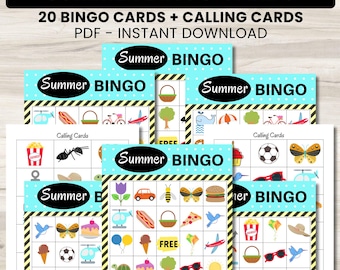 Summer Bingo Cards Printable, Beach bingo cards pdf, Kids bingo cards download, Summer kids activities, Bingo cards template, Bingo games