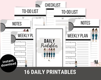 Week on one page, Weekly planner family printable, Planner printable daily routine checklist to do list notepad