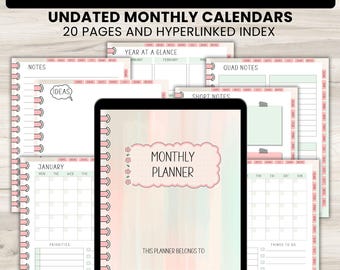 Undated Digital Monthly Planner, Working Mom Planner, iPad Android Calendar, Notability Notebook, GoodNotes Budget Household Management