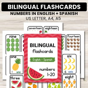Tarjetas de números imprimibles, tarjetas de vocabulario en español imprimibles, tarjetas de vocabulario de números, tarjetas de vocabulario bilingües para educación en casa, actividades preescolares en español
