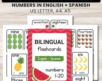 Number Flashcards Printable, Spanish Flashcards Printable, Number Flash cards, Homeschool Bilingual Flashcards, Spanish Preschool Activities