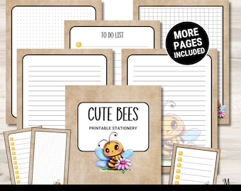 Bumble Bee Stationery Set, Vintage Writing Paper Printable