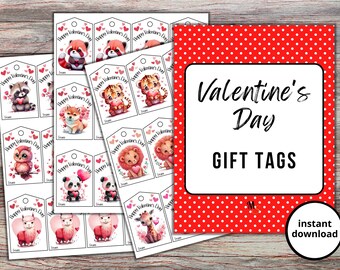 Valentine Day Gift Tag Kids School Valentine Class Ideas School Valentine's Day Valentine Tag Kids Party Favors Animals Valentine Hearts Tag