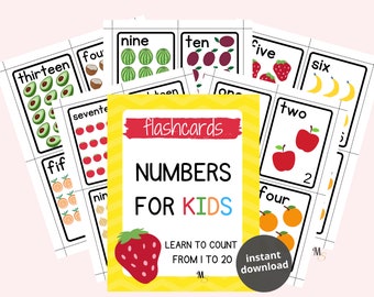 Math Counting Flashcards for Kids, Numbers 1-20 Printables, Kindergarten Homeschool, Toddler Preschool, Educational PDF