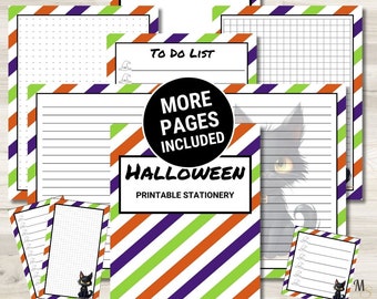 Black Cat Halloween papers, Cat printable stationary letter writing paper, Halloween writing stationery set, Cute stationary lined paper