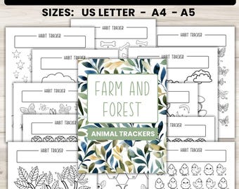 Farm and Forest Animal Habit Tracker Printables, Monthly Habit Trackers, 6 Month Habit Tracker Digital File, Undated Zoo Goal Tracker