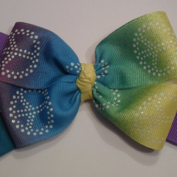 Peace Signs Hair Bow for Girls Purple Yellow Blue Green