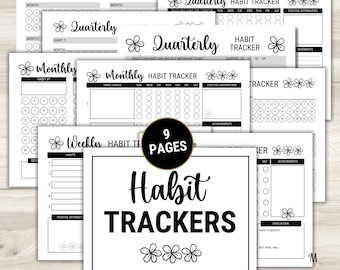 Simple Monthly Habit Tracker Printable, Undated 6 month black and white weekly printable