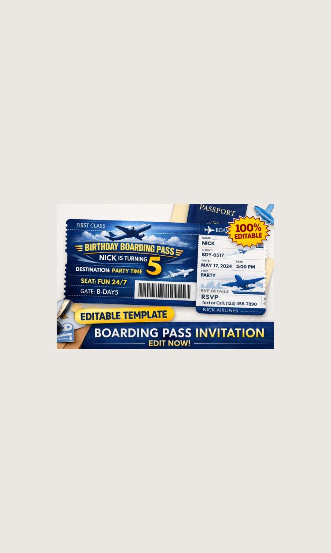 Editable Boarding Pass Birthday Invitation, Travel Theme Party (digital ...