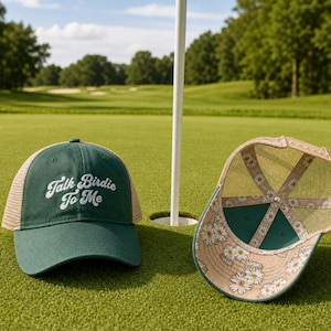 Talk Birdie To Me Embroidered Trucker Women's Hat, Cute Golf Snapback, Floral Baseball Cap, Country Club Chic Headwear, Golfer Gift Idea