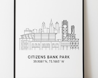 Bürgerbank Park Print | Philadelphia Skyline, Minimalistische Linie Kunst (Digitaler Download)