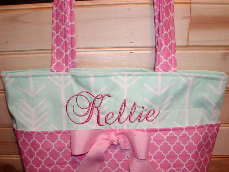 Diaper bag handbag purse book bag..Mint Arrows N Pink Etsy