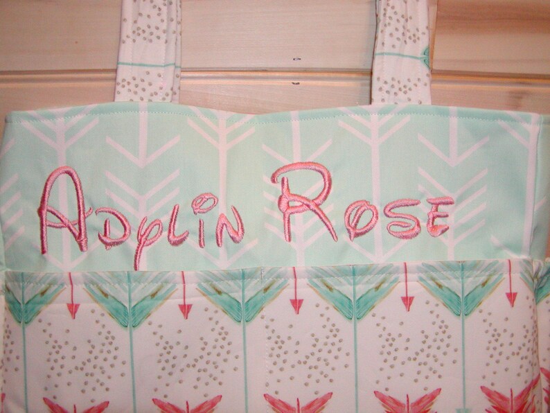 Diaper bag handbagpurse book..Mint N Coral Arrows..Add Name Etsy