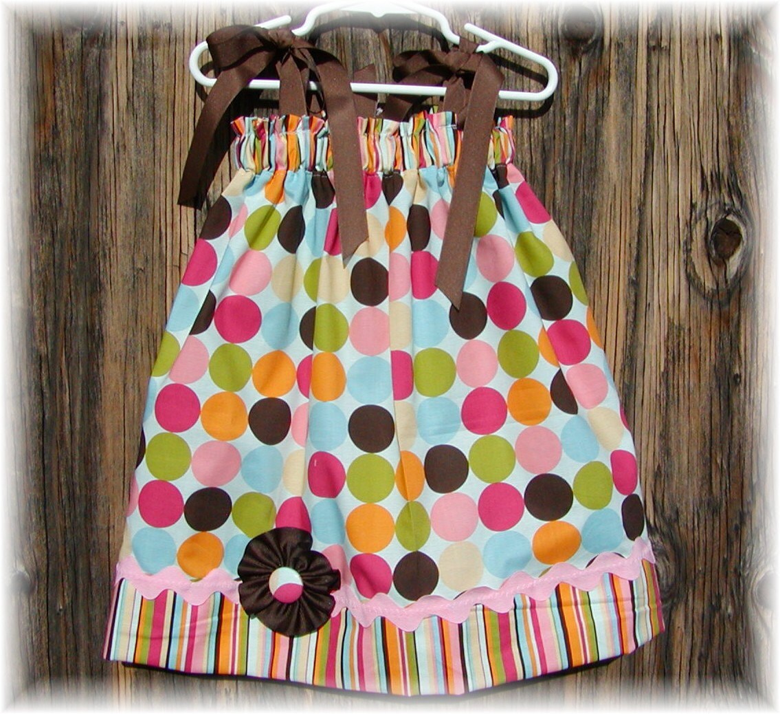 Girls Pillowcase Dress flower stripe Custom..Dots..sizes 06 Etsy