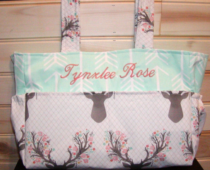 Diaper bag handbag purse book bag..Stag In Tulip N Mint Etsy