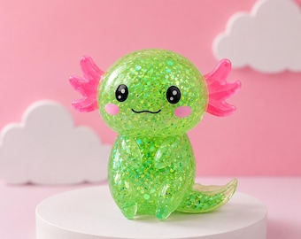 Axolotl Squishy Stress Relief Toy, Glitter Sensory Fidget Toy, Cute Kawaii Squeeze Animal, Anxiety Relief Desk Toy, Gamer Gift