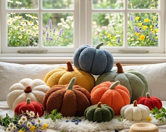 Boucle Pumpkin Decor, Aesthetic Fall Room Accent, Neutral Farmhouse Cushion, Modern Harvest Gift, Scandi Home Accessory Soft Textured Pillow