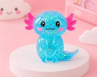 Axolotl Squishy Stress Relief Toy, Glitter Sensory Fidget Toy, Cute Kawaii Squeeze Animal, Anxiety Relief Desk Toy, Gamer Gift