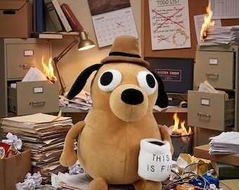 Funny Office Humor Dog Plush, Sarcastic Meme Stuffed Animal, Unique Gag Gift for Coworkers, Brown Desk Decor, Relatable Present for Him