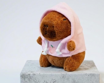 Capybara Plush Toy, Hoodie Keychain Pendant, Kawaii Anime Stuffed Animal, Small Plushie Doll, Backpack Charm, Soft Critter Gift for Kids