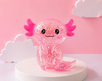 Axolotl Squishy Stress Relief Toy, Glitter Sensory Fidget Toy, Cute Kawaii Squeeze Animal, Anxiety Relief Desk Toy, Gamer Gift