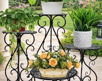 4 Pack Wrought Iron Plant Stands – Heavy Duty Indoor Outdoor Flower Pot Holders