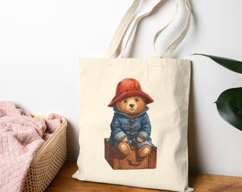 Paddington Bear Illustration Single Sided Canvas Tote Bag | Vintage Children's Classic Print
