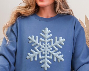 3D Puffy Snowflake Gildan Crewneck Sweatshirt | Winter Holiday Snowflake Pullover | Textured Snowflake | White Snowflake | Winter Crewneck