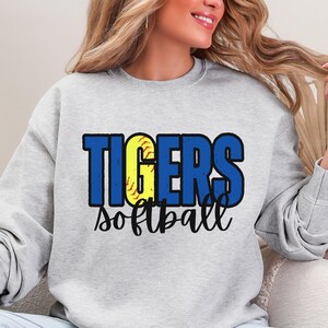 Tigers Softball Script Gildan Sweatshirt | School Team Spirit, Athletic Logo