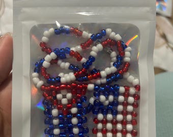 Handmade Beaded Necklace in Cuba & USA Flag Colors | Red White Blue Jewelry | Cultural Gift