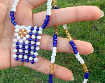 Uruguay Flag Necklace – Handmade Uruguayan Pride Beaded Necklace, Uruguay Jewelry, Patriotic Gift, South America Flag Necklace