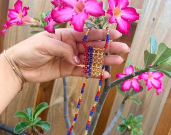 Handmade Beaded Necklace in Colombia Flag Colors | Yellow Blue Red Jewelry | Cultural Gift