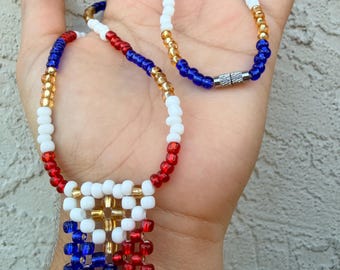 Philippines Flag Necklace – Handmade Filipino Pride Beaded Necklace, Philippine Flag Jewelry, Patriotic Gift, Filipino Heritage