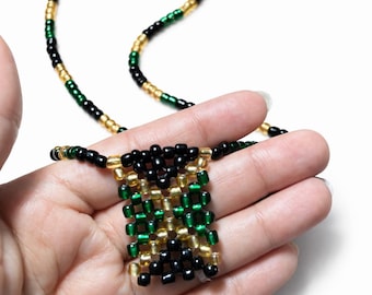 Jamaica Flag Necklace, Jamaican Jewelry, Beaded Flag Necklace, Caribbean Jewelry, Handmade Necklace, Gift for Her, Cultural Jewelry
