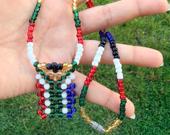 South Africa Flag Necklace – Handmade South African Pride Beaded Necklace, African Heritage Jewelry, Patriotic Gift