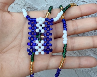 El Salvador Flag Beaded Necklace – Handmade Salvadoran Pride Jewelry, El Salvador Heritage Gift, Patriotic Accessory