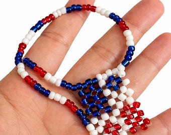 Panama Flag Beaded Necklace | Handmade Patriotic Jewelry | Red White Blue Seed Bead Necklace | Panama Gift Idea