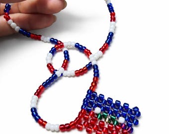 Haiti Flag Necklace, Haitian Jewelry, Beaded Flag Necklace, Caribbean Jewelry, Handmade Necklace, Gift for Her, Cultural Jewelry