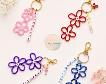 Personalized Flower Bag Charm | Custom Beaded Keychain for Purse Backpack | Gift for Women Girls Teacher Friend