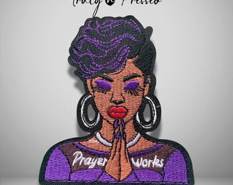 Christian Faith Based Embroidered Patch, Praying Woman Patch, Prayer Works Iron On Patch