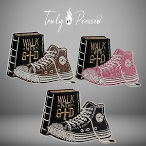 Walk With God Sneaker & Bible Iron On Patch | Embroidered Christian Faith Patches