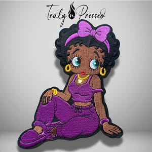 MEDIUM SIZED  Betty B Glam Patch, Glam Black Girl  Iron On Patch, Cute Purple Fashion Diva Patch