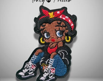 Betty B Retro Fashion Iron Patch, Cartoon Black Girl Iron On Patch, Stylish Betty Patches