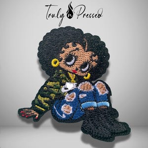 Betty B Black Girl Patch, Fashionista Melanin Girl Iron On Patch, Cute Woman Diva Embroidered Patch
