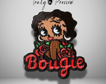Bougie Betty Iron On Patch, Cute Afro Retro Embroidery Applique